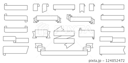 シンプルなリボンベクターイラストセット。白地のコピースペースのあるスクロールリボンフレーム。 124852472