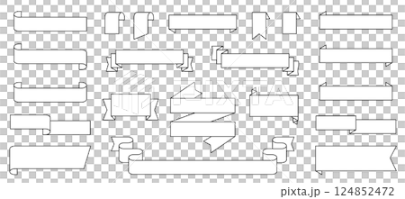 シンプルなリボンベクターイラストセット。白地のコピースペースのあるスクロールリボンフレーム。 124852472