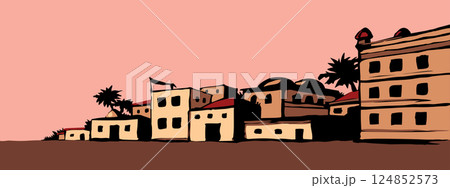 Ancient Arabic city. Vector drawing Ancient Arabic city. Vector drawing 124852573
