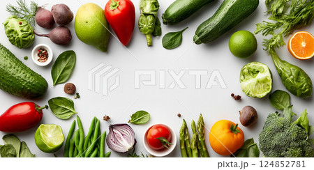 Green and Fresh. Assorted green vegetables and legumes arranged 124852781