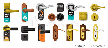 Hotel Door Handle and Knob Vector Set. Editable Icons for Room Entry and Privacy Signs with text Do Not Disturb.. 124852803