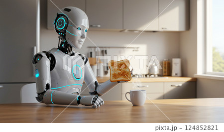 Domestic Android Enjoying Breakfast 124852821