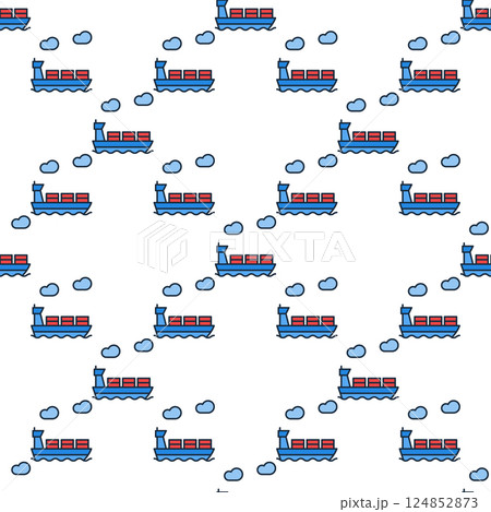 Blue Vessel with Containers vector modern seamless pattern 124852873