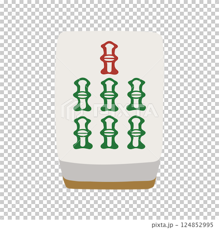 Hand-drawn illustration of a mahjong tile with seven sacs Hand-drawn illustration of a mahjong tile with seven sacs 124852995