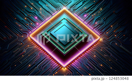 Computer Chip Dark Background with Circuit Board Texture Computer Chip Dark Background with Circuit Board Texture 124853048