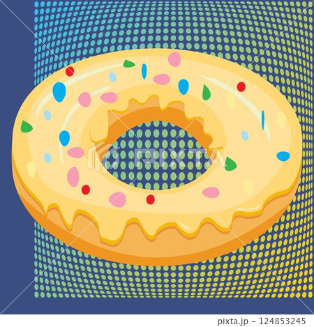 Pop Art multicolored background with white cream donut Pop Art multicolored background with white cream donut 124853245