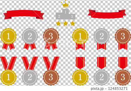 月桂冠・メダルのランキングイラストアイコン1 月桂冠・メダルのランキングイラストアイコン1 124853271