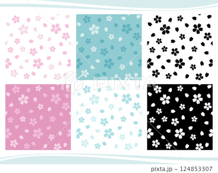 桜散らしのシームレスパターン6種セット 124853307