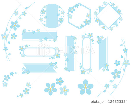 桜のフレームと装飾セット　ブルー 124853324