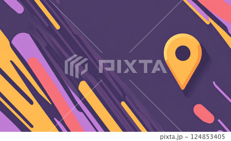 Abstract map pointer on colorful dynamic shapes, background 124853405