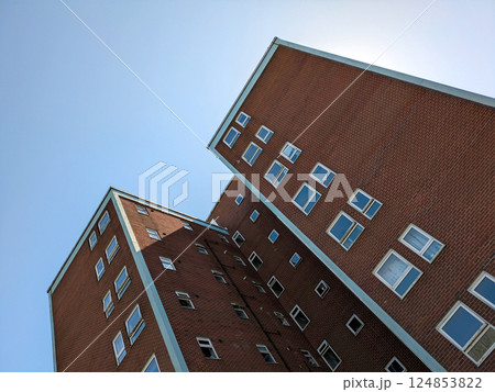 Top Floors of a Highrise Council Block of Flats Apartments with Blue Sky 124853822