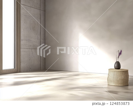 Minimalist interior with natural light and decorative elements in modern space 124853873