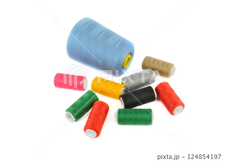 Set of spools of sewing thread isolated on white. Set of spools of sewing thread isolated on white. 124854197