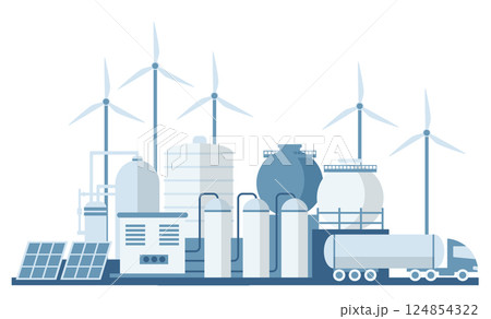 Green Hydrogen H2 Production from Renewable Energy Sources. Industrial Zone 124854322