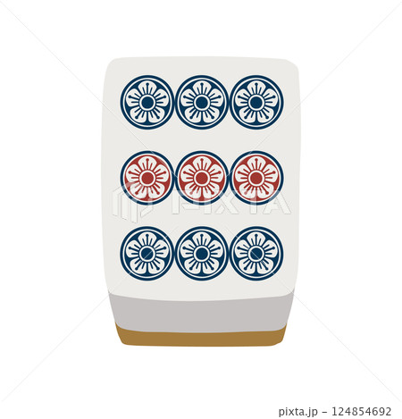 手描きの麻雀牌の九筒の絵札イラスト 手描きの麻雀牌の九筒の絵札イラスト 124854692