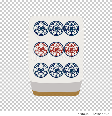 手描きの麻雀牌の九筒の絵札イラスト 手描きの麻雀牌の九筒の絵札イラスト 124854692