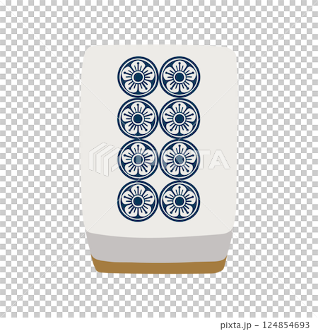 Hand-drawn illustration of a mahjong tile with a picture card 124854693