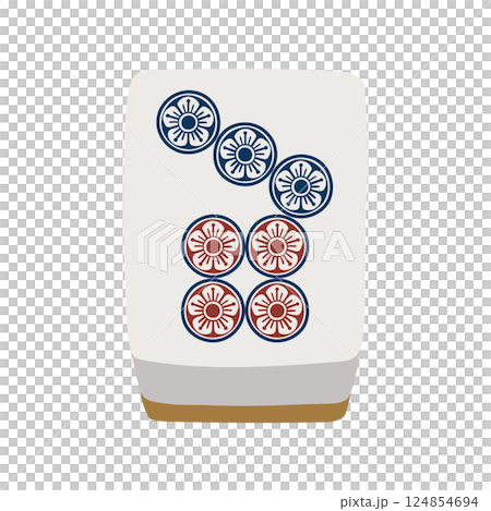 手描きの麻雀牌の七筒の絵札イラスト 124854694