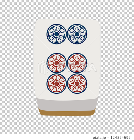: Hand-drawn illustration of a mahjong tile, six-piece 124854695