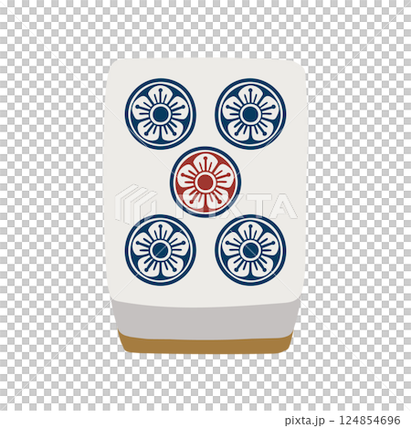 五塊麻將牌的手繪插圖 124854696