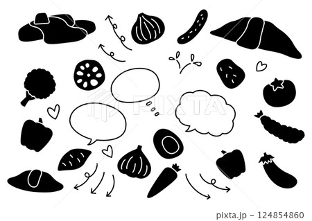 かわいい 食べ物 吹き出し 矢印 セット かわいい 食べ物 吹き出し 矢印 セット 124854860