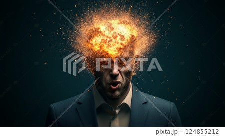 Businessman exploding head suffering from...のイラスト素材 [124855212] - PIXTA
