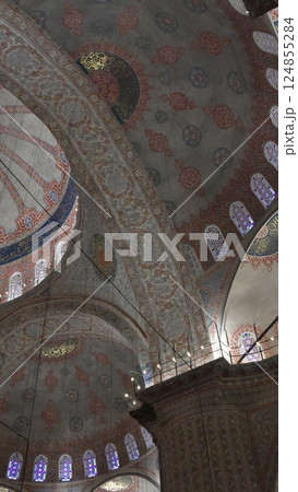 Hagia Sophia Istanbul Byzantine Mosaics: Interior dome ceiling details showcasing 15th-century artistry, religious significance. 124855284