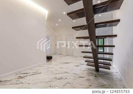 Modern Floating Staircase in Luxury Interior Modern Floating Staircase in Luxury Interior 124855783