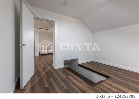 Minimalist Attic Space with Wooden Flooring 124855799