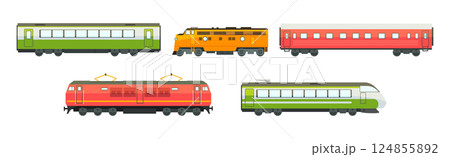Wagon and Train as Railway Engine and Vehicle Vector Set Wagon and Train as Railway Engine and Vehicle Vector Set 124855892