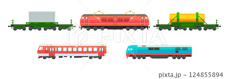 Wagon and Train as Railway Engine and Vehicle Vector Set 124855894