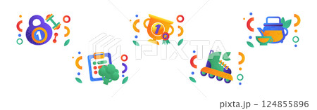 Healthy Lifestyle Flat Icon and Bright Pictogram Vector Set Healthy Lifestyle Flat Icon and Bright Pictogram Vector Set 124855896