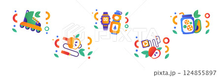 Healthy Lifestyle Flat Icon and Bright Pictogram Vector Set Healthy Lifestyle Flat Icon and Bright Pictogram Vector Set 124855897
