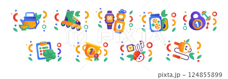 Healthy Lifestyle Flat Icon and Bright Pictogram Vector Set Healthy Lifestyle Flat Icon and Bright Pictogram Vector Set 124855899