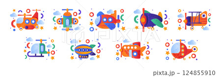 Flying Air Transport and Aircraft Vehicle for Travel and Journey Vector Set Flying Air Transport and Aircraft Vehicle for Travel and Journey Vector Set 124855910