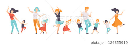 Parents Dancing with Their Children Moving Body Vector Set Parents Dancing with Their Children Moving Body Vector Set 124855919