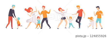 Parents Dancing with Their Children Moving Body Vector Set Parents Dancing with Their Children Moving Body Vector Set 124855926