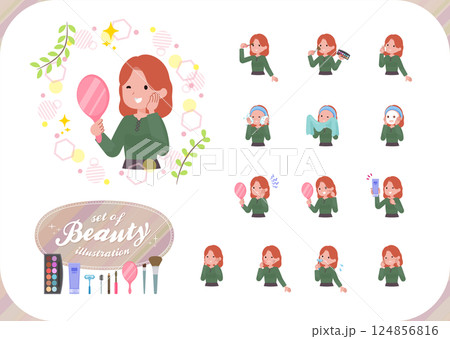 美容に関する赤髪女性のセット 124856816