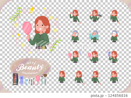 美容に関する赤髪女性のセット 124856816