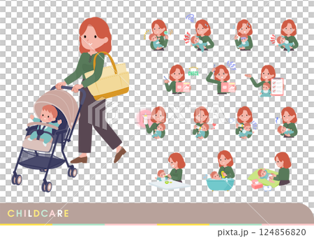 一組紅頭髮的女人照顧嬰兒 一組紅頭髮的女人照顧嬰兒 124856820