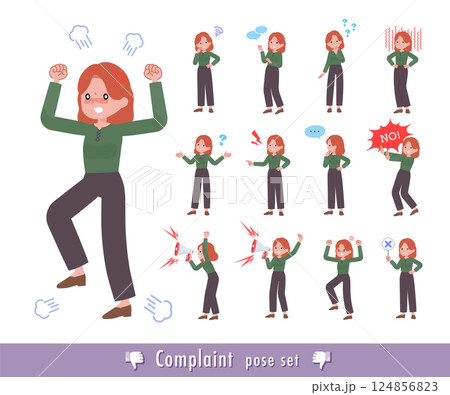 不満を表現している赤髪女性のセット 不満を表現している赤髪女性のセット 124856823