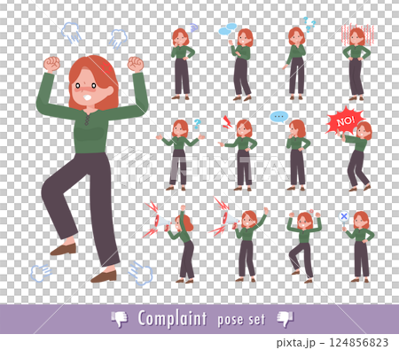 不満を表現している赤髪女性のセット 不満を表現している赤髪女性のセット 124856823