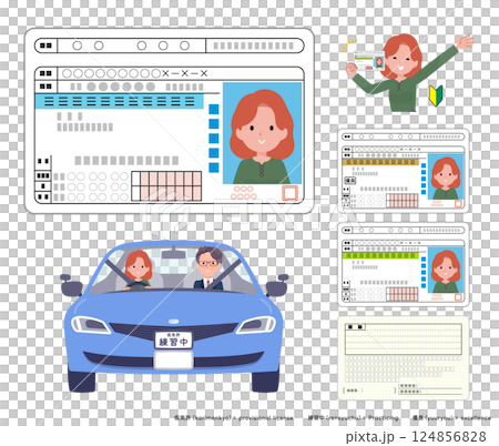 運転免許証を取得する赤髪女性のセット 124856828