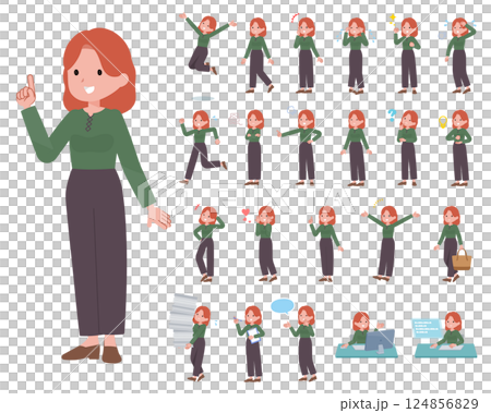 Set of red-haired women expressing various emotions 124856829