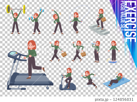 一組紅頭髮的女人在鍛鍊和運動 一組紅頭髮的女人在鍛鍊和運動 124856831