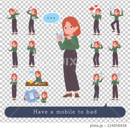 Set of unhappy red-haired women using smartphones 124856836