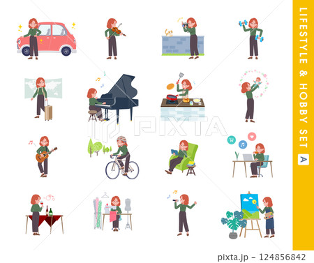 趣味とライフスタイルに関する赤髪女性のセット。Aタイプ 124856842