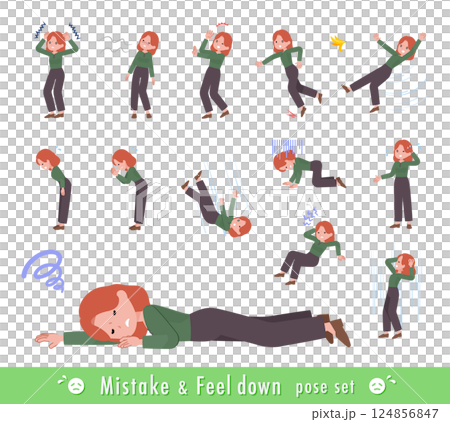 A set of red-haired women expressing failure and depression 124856847