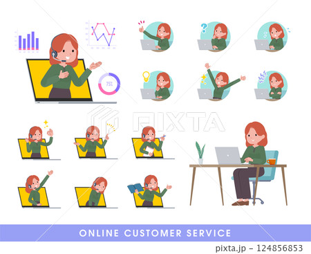オンラインで接客している赤髪女性のセット 124856853