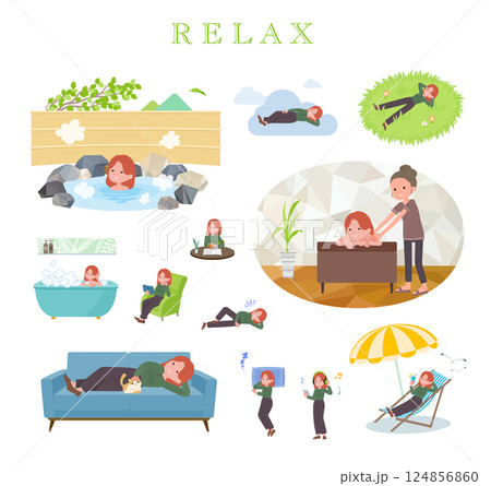 リラックスに関する赤髪女性のセット リラックスに関する赤髪女性のセット 124856860